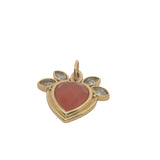 Charms doré coeur avec onyx rouge et feuilles en zircons