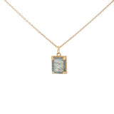 Gold necklace with textured pendant and rectangular stone