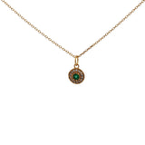 Gold necklace with small round stone and zircon medal
