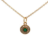 Gold necklace with small round stone and zircon medal