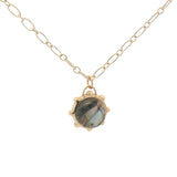 Collier doré sphère double pierre labradorite et pierre de lune 60 cm