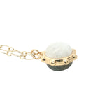Collier doré sphère double pierre labradorite et pierre de lune 60 cm