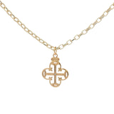 Collier doré croix dans trèfle ajouré 50 cm