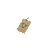 Charms doré plaque striée avec coeur labradorite et zircons