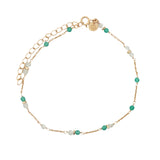 Gold ankle bracelet with green onyx and prehnite