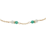 Gold ankle bracelet with green onyx and prehnite