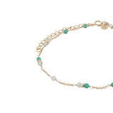 Gold ankle bracelet with green onyx and prehnite