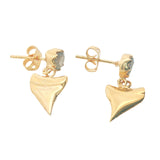 Boucles d'oreilles dorées dent de requin avec labradorite