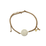 Bracelet cordon doré médaille ronde dorée en zircons 14 mm
