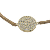 Bracelet cordon doré médaille ronde dorée en zircons 14 mm