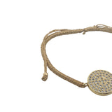 Bracelet cordon doré médaille ronde dorée en zircons 14 mm