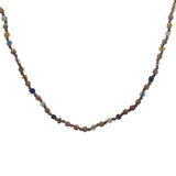 Collier doré perles en bois, perles colorées et noeuds beige 90 cm