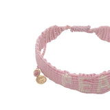 Bracelet brésilien doré fil tissé rose et crème "peace"