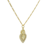 Collier doré coeur bombé zircons maille alternée