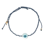 Bracelet doré cordon tressé bleu marine oeil rond nacre