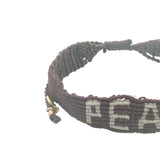 Bracelet brésilien doré fil tissé marron foncé et crème "peace"
