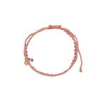 Bracelet brésilien doré fil tissé corail et crème "peace"