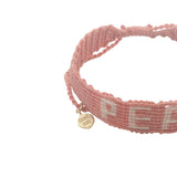 Bracelet brésilien doré fil tissé corail et crème "peace"