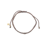 Bracelet brésilien doré fil tissé marron et crème "peace"