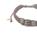 Bracelet brésilien doré fil tissé marron et crème "peace"