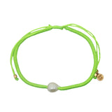Bracelet doré cordon vert fluo perle de culture