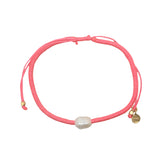 Bracelet doré cordon rose fluo perle de culture