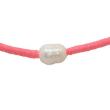 Bracelet doré cordon rose fluo perle de culture