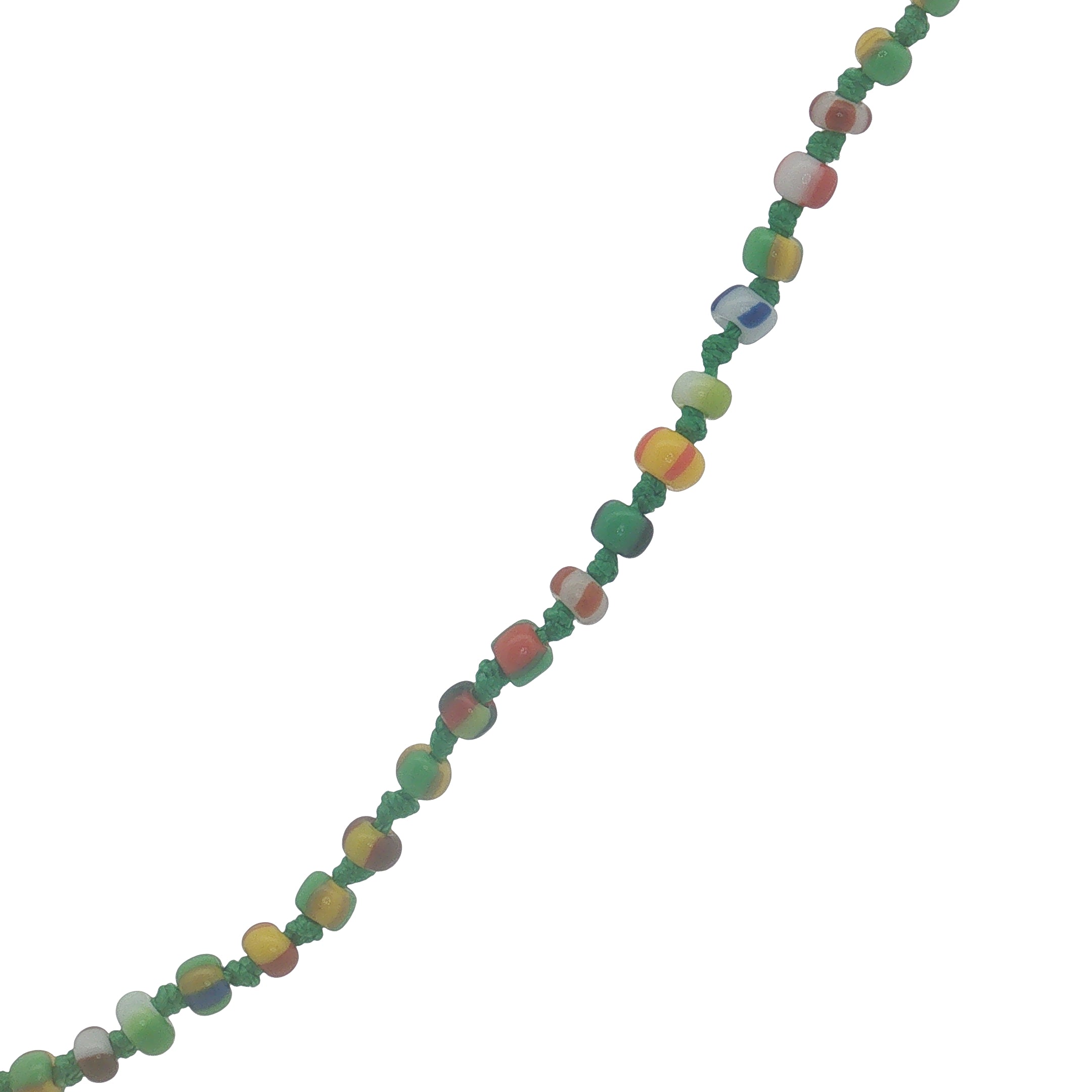 Collier doré perles multicolores sur fil vert 38 cm