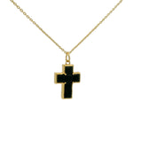 Collier doré pendentif croix pierres carrées onyx noir 42 cm