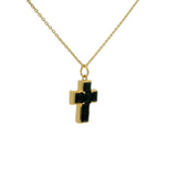 Collier doré pendentif croix pierres carrées onyx noir 42 cm