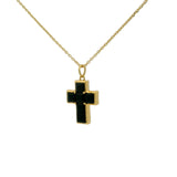 Collier doré pendentif croix pierres carrées onyx noir 42 cm