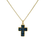 Collier doré pendentif croix pierres carrées Lapis