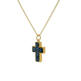 Collier doré pendentif croix pierres carrées Lapis