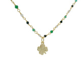 Collier doré trèfle et onyx verte labradorite onyx noire