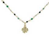 Collier doré trèfle et onyx verte labradorite onyx noire