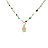 Collier doré trèfle et onyx verte labradorite onyx noire