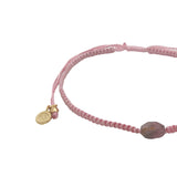 Bracelet doré cordon tressé rose avec tourmaline