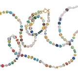 Collier doré avec perles colorées et noeuds blancs 75 cm