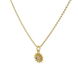Collier doré soleil zircons rose maille boules