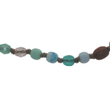 Collier doré perles vertes, roses, grises et en bois 75 cm