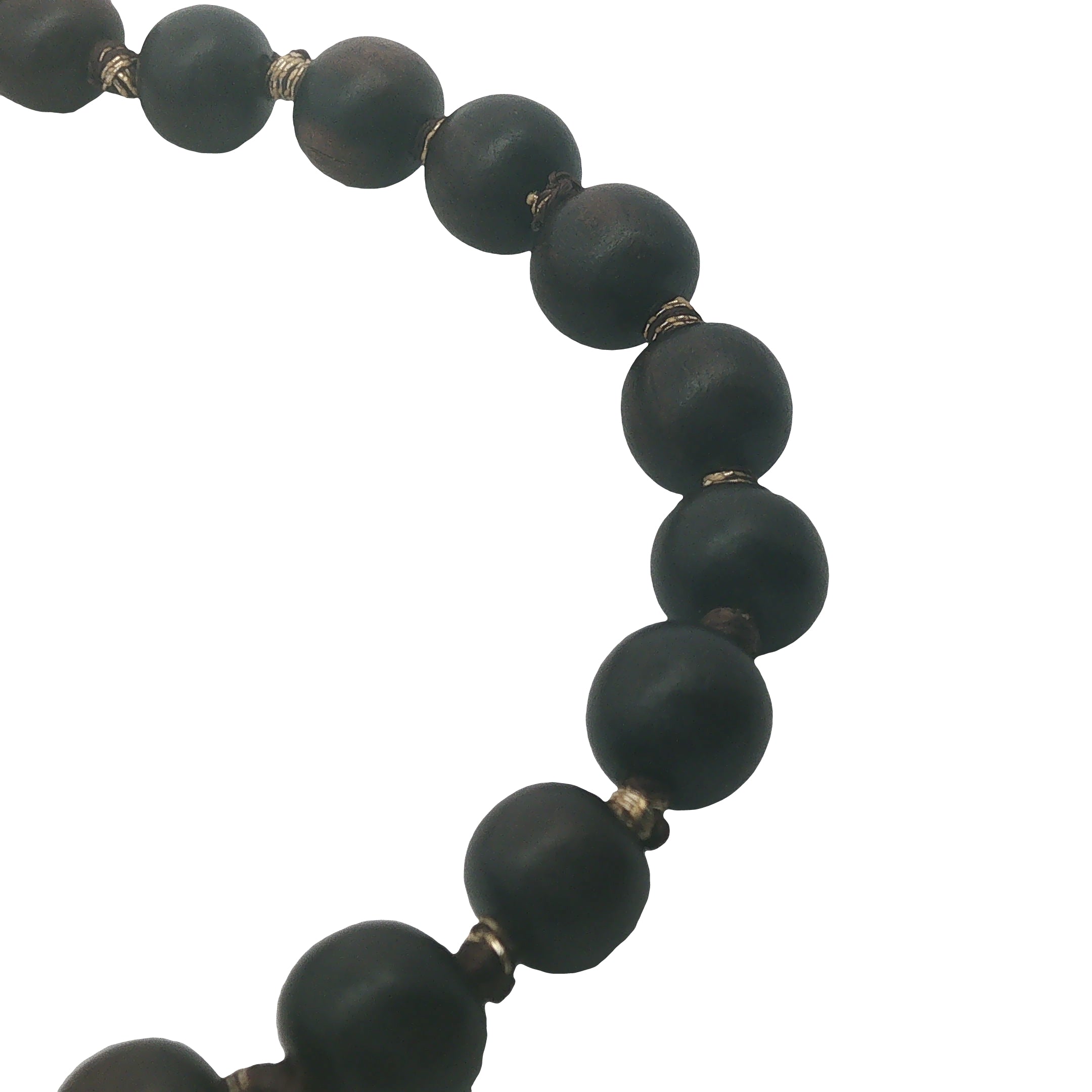 Collier doré perles en bois marron foncé 94 cm