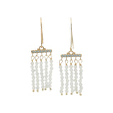 Golden earrings with a cascade of stones and zircons