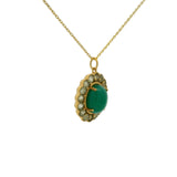 Collier doré fleur cabochon onyx verte et prehnite