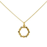 Gold necklace with eye circle pendant, stones and zircons