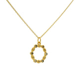 Gold necklace with eye circle pendant, stones and zircons