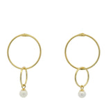 Boucles dorées anneaux et perle de culture