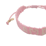 Bracelet brésilien doré fil tissé rose et crème "amore"