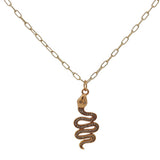 Gold necklace with zircon snake pendant
