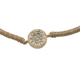 Bracelet cordon doré médaille ronde en zircons 9 mm