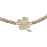 Bracelet cordon doré trèfle doré en zircons
